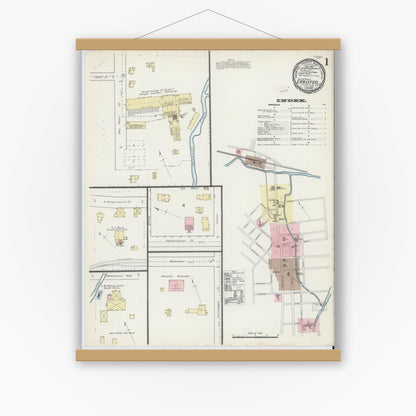 Old map wall art mockup — magnetic wood frame on white wall — Sanborn Fire Insurance Map from Canisteo, Steuben County, New York (1891) - Complete Map Set