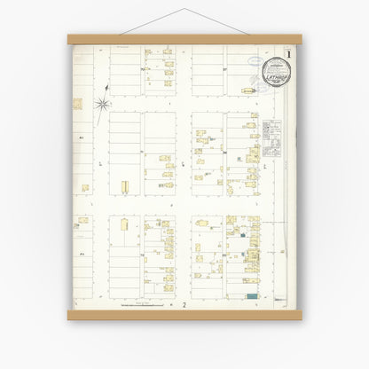 Old map wall art mockup — magnetic wood frame on white wall — Sanborn Fire Insurance Map from Lathrop, San Joaquin County, California (1898) - Complete Map Set