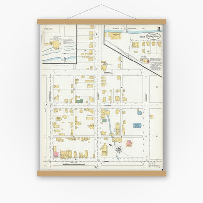 Old map wall art mockup — magnetic wood frame on white wall — Sanborn Fire Insurance Map from Curwensville, Clearfield County, Pennsylvania (1900), Sheet #0003