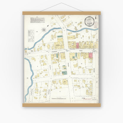 Old map wall art mockup — magnetic wood frame on white wall — Sanborn Fire Insurance Map from Ferndale, Humboldt County, California (1900) - Complete Map Set
