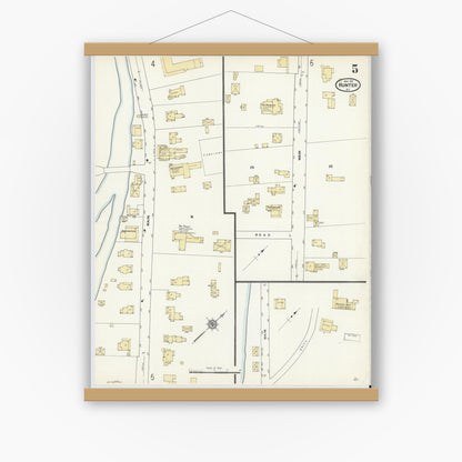 Old map wall art mockup — magnetic wood frame on white wall — Sanborn Fire Insurance Map from Hunter, Greene County, New York (1912), Sheet #0005