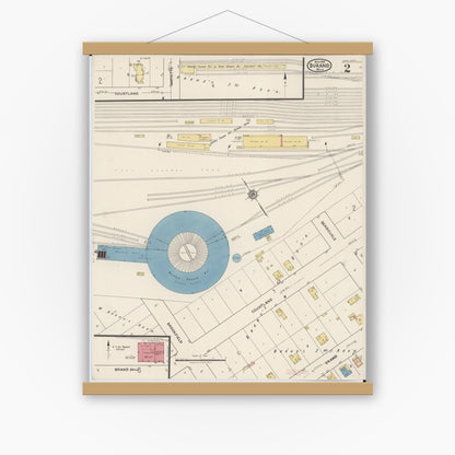 Old map wall art mockup — magnetic wood frame on white wall — Sanborn Fire Insurance Map from Durand, Shiawassee County, Michigan (1922), Sheet #0002