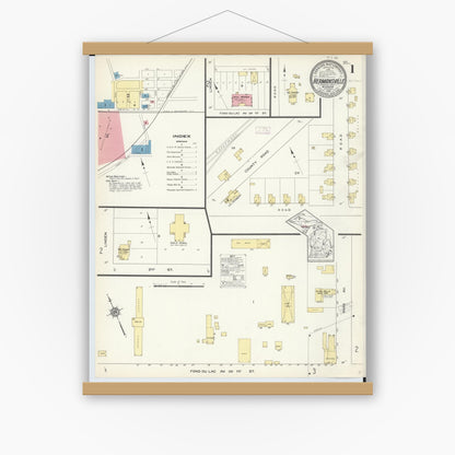 Old map wall art mockup — magnetic wood frame on white wall — Sanborn Fire Insurance Map from Hermansville, Menominee County, Michigan (1913), Sheet #0001