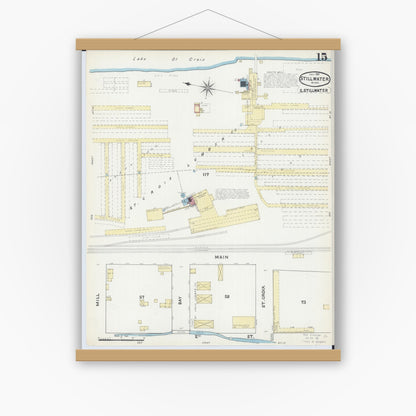 Old map wall art mockup — magnetic wood frame on white wall — Sanborn Fire Insurance Map from Stillwater, Washington County, Minnesota (1891), Sheet #0015