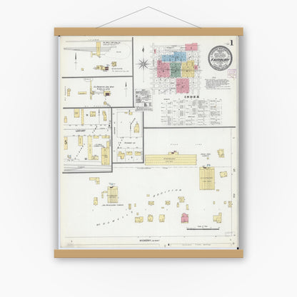 Old map wall art mockup — magnetic wood frame on white wall — Sanborn Fire Insurance Map from Fairbury, Livingston County, Illinois (1906), Sheet #0001