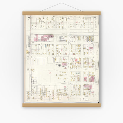 Old map wall art mockup — magnetic wood frame on white wall — Sanborn Fire Insurance Map from Lamesa, Dawson County, Texas (1948), Sheet #0007