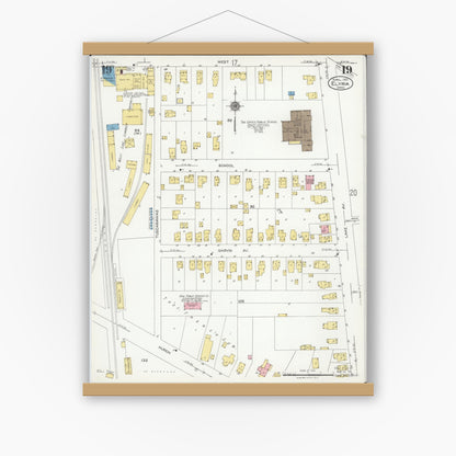 Old map wall art mockup — magnetic wood frame on white wall — Sanborn Fire Insurance Map from Elyria, Lorain County, Ohio (1925), Sheet #0019