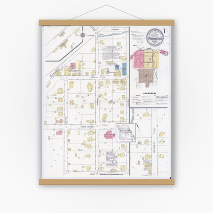 Old map wall art mockup — magnetic wood frame on white wall — Sanborn Fire Insurance Map from Frankford, Pike County, Missouri (1917) - Complete Map Set