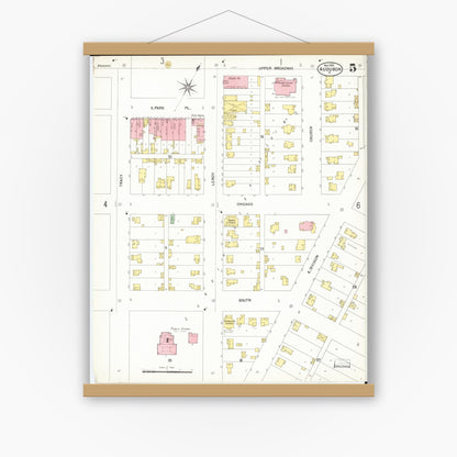 Old map wall art mockup — magnetic wood frame on white wall — Sanborn Fire Insurance Map from Audubon, Audubon County, Iowa (1901), Sheet #0005