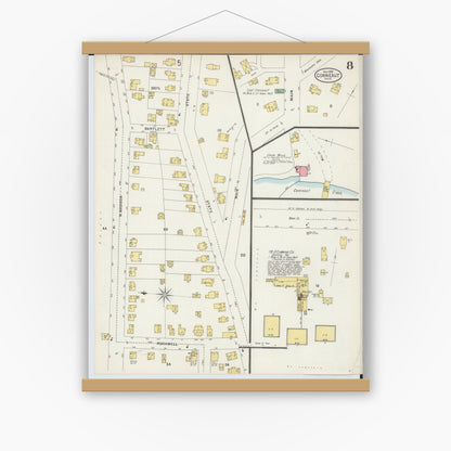 Old map wall art mockup — magnetic wood frame on white wall — Sanborn Fire Insurance Map from Conneaut, Ashtabula County, Ohio (1898), Sheet #0008