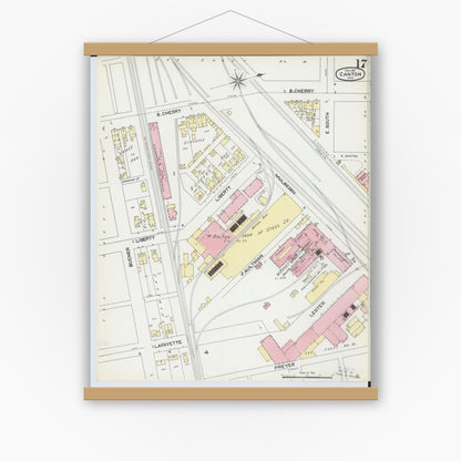 Old map wall art mockup — magnetic wood frame on white wall — Sanborn Fire Insurance Map from Canton, Stark County, Ohio (1891), Sheet #0017
