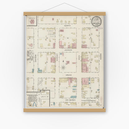 Old map wall art mockup — magnetic wood frame on white wall — Sanborn Fire Insurance Map from Gallatin, Daviess County, Missouri (1886), Sheet #0001