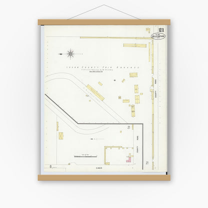 Old map wall art mockup — magnetic wood frame on white wall — Sanborn Fire Insurance Map from Bellefontaine, Logan County, Ohio (1907), Sheet #0021