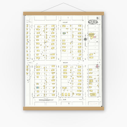 Old map wall art mockup — magnetic wood frame on white wall — Sanborn Fire Insurance Map from Valley Junction, Polk County, Iowa (1920), Sheet #0003