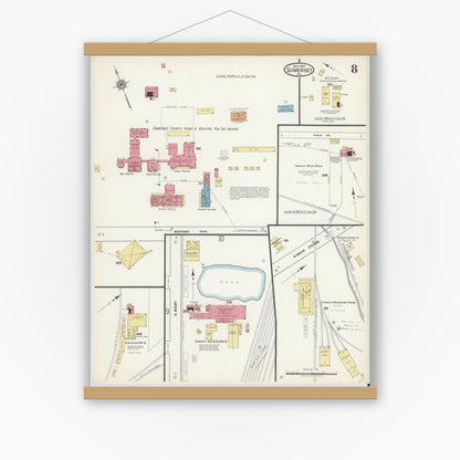 Old map wall art mockup — magnetic wood frame on white wall — Sanborn Fire Insurance Map from Somerset, Somerset County, Pennsylvania (1917), Sheet #0008