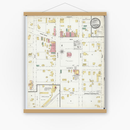 Old map wall art mockup — magnetic wood frame on white wall — Sanborn Fire Insurance Map from Stockbridge, Ingham County, Michigan (1899), Sheet #0001