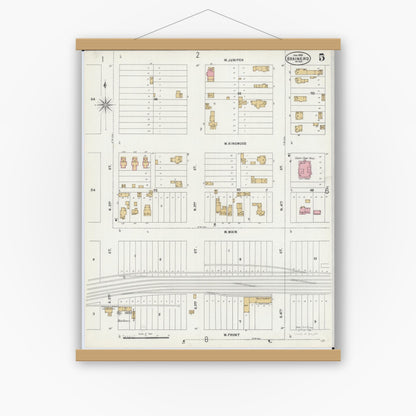 Old map wall art mockup — magnetic wood frame on white wall — Sanborn Fire Insurance Map from Brainerd, Crow Wing County, Minnesota (1898), Sheet #0005