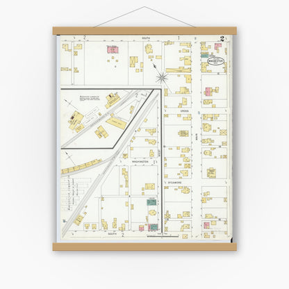 Old map wall art mockup — magnetic wood frame on white wall — Sanborn Fire Insurance Map from Winchester, Adams County, Ohio (1904), Sheet #0002