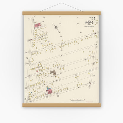 Old map wall art mockup — magnetic wood frame on white wall — Sanborn Fire Insurance Map from Greenfield, Franklin County, Massachusetts (1922), Sheet #0025