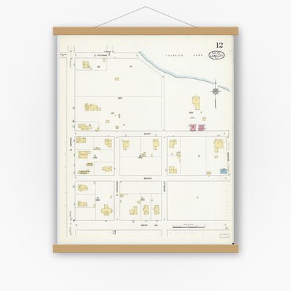 Old map wall art mockup — magnetic wood frame on white wall — Sanborn Fire Insurance Map from Lake City, Columbia County, Florida (1912), Sheet #0012