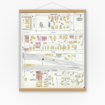 Old map wall art mockup — magnetic wood frame on white wall — Sanborn Fire Insurance Map from Ionia, Ionia County, Michigan (1920), Sheet #0005