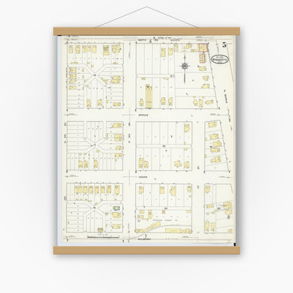 Old map wall art mockup — magnetic wood frame on white wall — Sanborn Fire Insurance Map from Wyandotte, Wayne County, Michigan (1912), Sheet #0005
