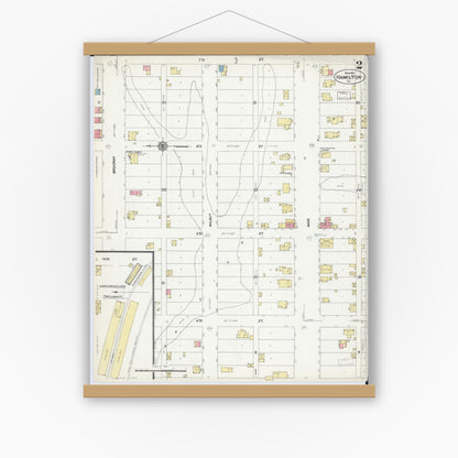 Old map wall art mockup — magnetic wood frame on white wall — Sanborn Fire Insurance Map from Hamilton, Hancock County, Illinois (1912), Sheet #0002