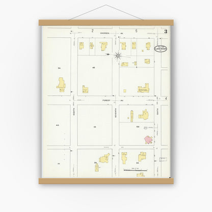 Old map wall art mockup — magnetic wood frame on white wall — Sanborn Fire Insurance Map from Lakewood, Ocean County, New Jersey (1909), Sheet #0003