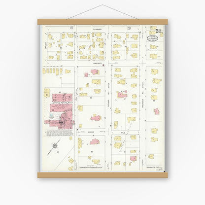 Old map wall art mockup — magnetic wood frame on white wall — Sanborn Fire Insurance Map from La Porte, La Porte County, Indiana (1912), Sheet #0021