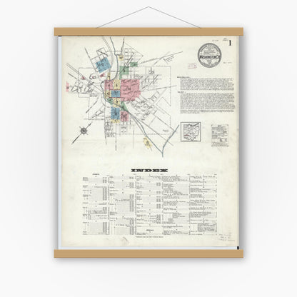 Old map wall art mockup — magnetic wood frame on white wall — Sanborn Fire Insurance Map from Washington Court House, Fayette County, Ohio (1914), Sheet #0001