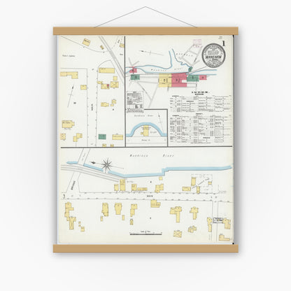 Old map wall art mockup — magnetic wood frame on white wall — Sanborn Fire Insurance Map from Wareham, Plymouth County, Massachusetts (1906) - Complete Map Set