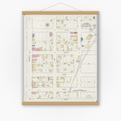 Old map wall art mockup — magnetic wood frame on white wall — Sanborn Fire Insurance Map from Carver, Carver County, Minnesota (1894), Sheet #0002