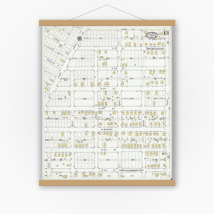 Old map wall art mockup — magnetic wood frame on white wall — Sanborn Fire Insurance Map from Cisco, Eastland County, Texas (1920), Sheet #0013