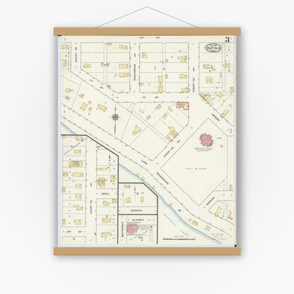 Old map wall art mockup — magnetic wood frame on white wall — Sanborn Fire Insurance Map from Buffalo, Wright County, Minnesota (1915), Sheet #0003