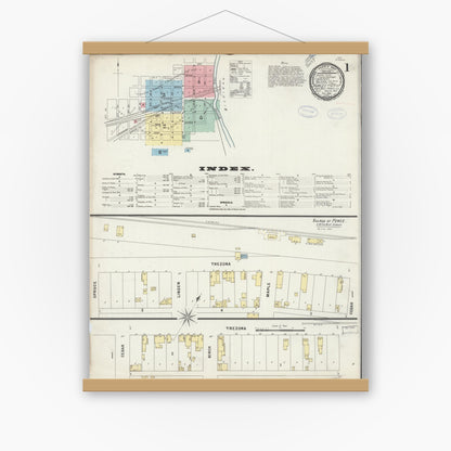 Old map wall art mockup — magnetic wood frame on white wall — Sanborn Fire Insurance Map from Hurley, Iron County, Wisconsin (1898) - Complete Map Set