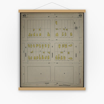 Old map wall art mockup — magnetic wood frame on white wall — Sanborn Fire Insurance Map from New Jersey Coast, New Jersey Coast, New Jersey (1890), Sheet #0045