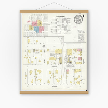 Old map wall art mockup — magnetic wood frame on white wall — Sanborn Fire Insurance Map from Giddings, Lee County, Texas (1912) - Complete Map Set