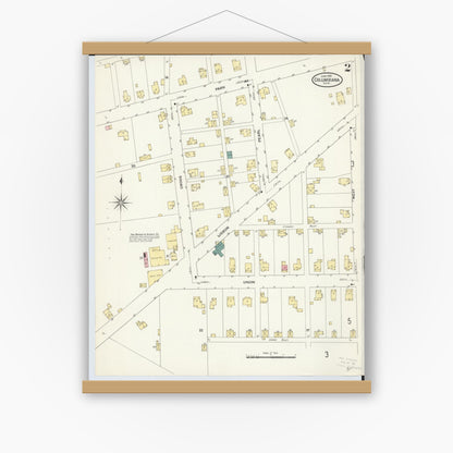 Old map wall art mockup — magnetic wood frame on white wall — Sanborn Fire Insurance Map from Columbiana, Columbiana County, Ohio (1909), Sheet #0002