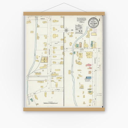 Old map wall art mockup — magnetic wood frame on white wall — Sanborn Fire Insurance Map from Prattsburgh, Steuben County, New York (1906) - Complete Map Set