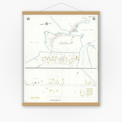 Old map wall art mockup — magnetic wood frame on white wall — Sanborn Fire Insurance Map from Cohasset, Norfolk County, Massachusetts (1935), Sheet #0015