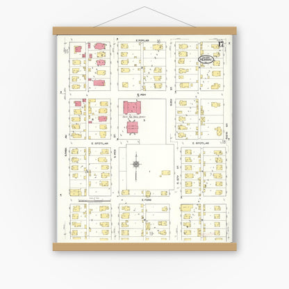 Old map wall art mockup — magnetic wood frame on white wall — Sanborn Fire Insurance Map from Herrin, Williamson County, Illinois (1922), Sheet #0017