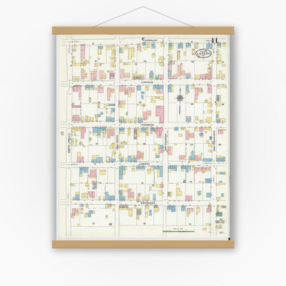 Old map wall art mockup — magnetic wood frame on white wall — Sanborn Fire Insurance Map from Laredo, Webb County, Texas (1909), Sheet #0011