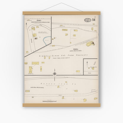 Old map wall art mockup — magnetic wood frame on white wall — Sanborn Fire Insurance Map from Hurley, Iron County, Wisconsin (1922), Sheet #0014