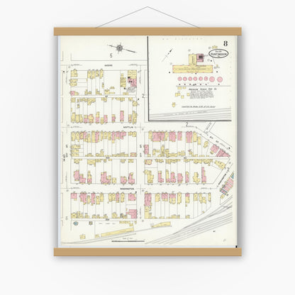 Old map wall art mockup — magnetic wood frame on white wall — Sanborn Fire Insurance Map from Huntingdon, Huntingdon County, Pennsylvania (1911), Sheet #0008