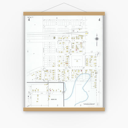 Old map wall art mockup — magnetic wood frame on white wall — Sanborn Fire Insurance Map from Houston, Houston County, Minnesota (1950), Sheet #0004
