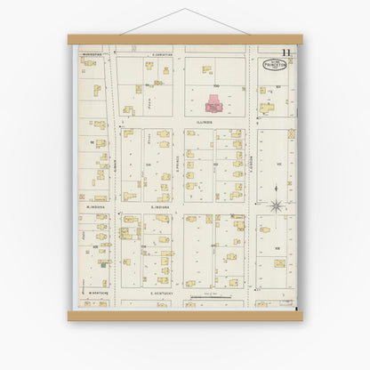 Old map wall art mockup — magnetic wood frame on white wall — Sanborn Fire Insurance Map from Princeton, Gibson County, Indiana (1895), Sheet #0011
