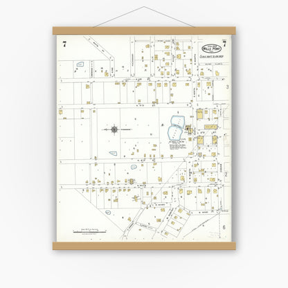 Old map wall art mockup — magnetic wood frame on white wall — Sanborn Fire Insurance Map from Wills Point, Van Zandt County, Texas (1923), Sheet #0007