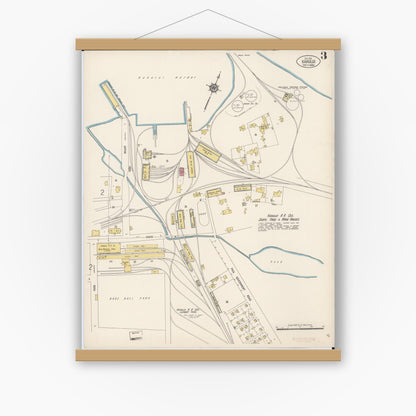 Old map wall art mockup — magnetic wood frame on white wall — Sanborn Fire Insurance Map from Kahului, Maui County, Hawaii (1914), Sheet #0003
