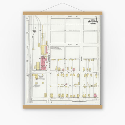 Old map wall art mockup — magnetic wood frame on white wall — Sanborn Fire Insurance Map from Watsontown, Northumberland County, Pennsylvania (1921), Sheet #0004