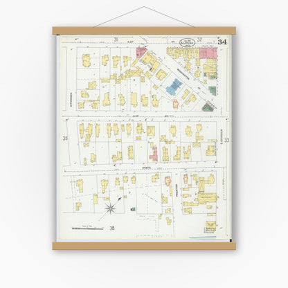 Old map wall art mockup — magnetic wood frame on white wall — Sanborn Fire Insurance Map from Alpena, Alpena County, Michigan (1901), Sheet #0034